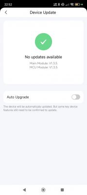 Device Update Screen Device update screen showing no updates available.