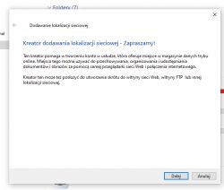 Network Location Wizard in Windows Network location wizard window in Windows, with Next and Cancel buttons visible.