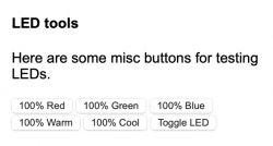 Screenshot of an LED testing tool with a set of buttons for color adjustment.