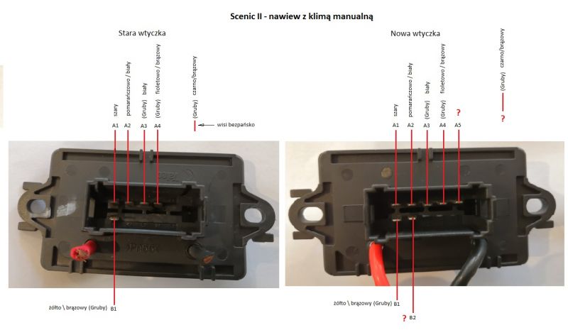 Renault Scenic II - Podłączenie przewodów nawiewu i klimatyzacji