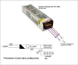 Zasilacz modułowy 12V 120W z czterema wyjściami, schemat podłączenia LED