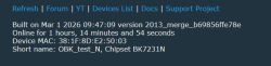 Screenshot of OBK web page showing version 2013_merge_b69856ffe78e and BK7231N chipset