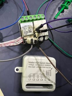 Matter 4CH switch module connected with wires.