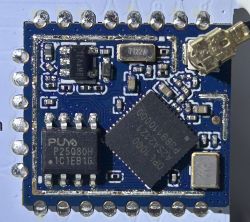 OPL1000 module with PUYA P25Q80H memory on a blue PCB