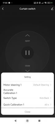 App interface for controlling a curtain switch.