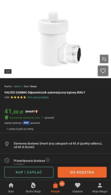 Automatyczny odpowietrznik kątowy Valvex GAMMA w kolorze białym