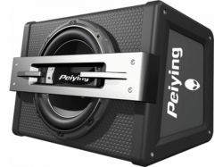 Peiying car subwoofer in an enclosure.