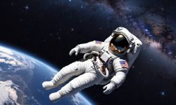 Astronaut in Space Astronaut floating in space with Earth and stars in the background.