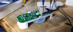 CB3S Module on a Prototype Board CB3S module on a circuit board with connected test wires.