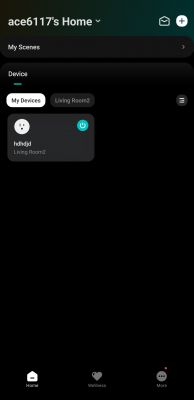 Mobile app interface for managing smart home devices, displaying a screen with a list of devices.