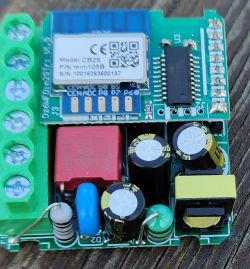 MOES 2CH WiFi WM-105B-M module PCB with visible elements: CB2S module, capacitors, and relay.