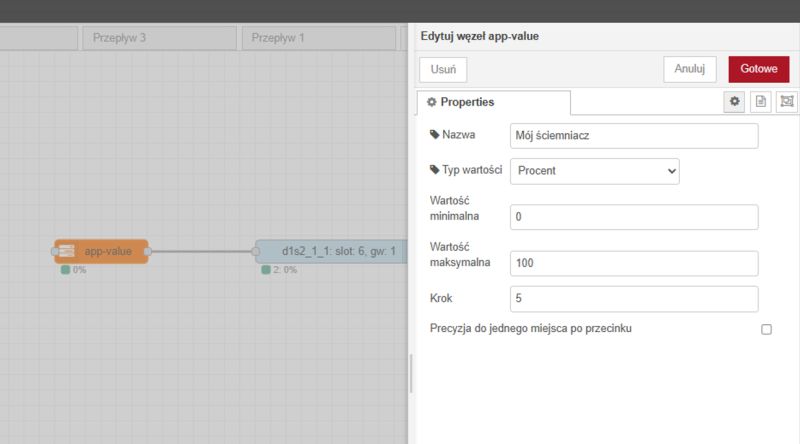 Editing “app-value” Node in an Automation Tool A view of an automation flow tool with the “app-value” node properties editor open.