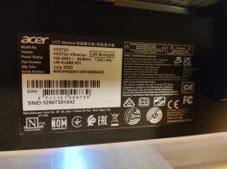 Etykieta specyfikacyjna monitora Acer VG272U V3bmiipx z lipca 2023 roku