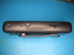 Top edge of device with TF card slot and power button Top view of device with power button, MIC port and TF card slot