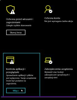 Ekran ustawień bezpieczeństwa z ostrzeżeniami o zagrożeniach.