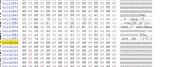 Screenshot showing a hex editor with data in hexadecimal and text format.