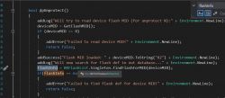 Screenshot from a code editor showing a C# code snippet for flash memory operations in the BK7231Flasher project.