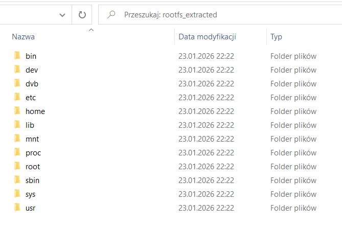 Windows File Explorer screenshot showing “rootfs_extracted” with a list of system directories
