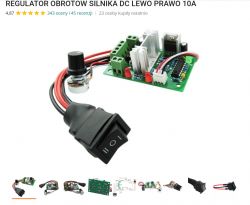 Regulator obrotów silnika DC z pokrętłem i złączami.