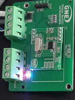 Swarm Module with RS485 Communication Swarm module with two green screw terminal blocks and RS485 communication area.