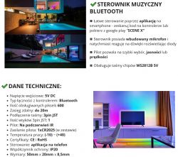 Bluetooth Music Controller for LED Strips Bluetooth music controller for LED strips with function description and technical specifications.