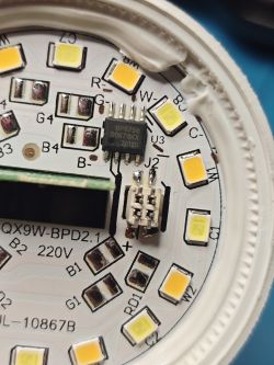 LED PCB with BP5758 driver IC Close-up of LED circuit board with SMD LEDs and BP5758 IC