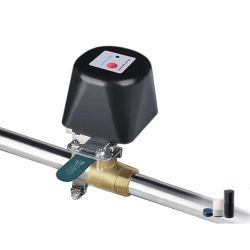 Electric valve with a black casing mounted on a metal pipe.