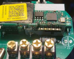Wi-Fi module mounted on a PCB with chip components and screw terminals