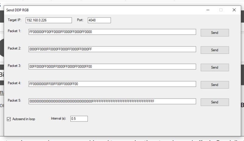 Program interface for sending DDP RGB packets with five data fields