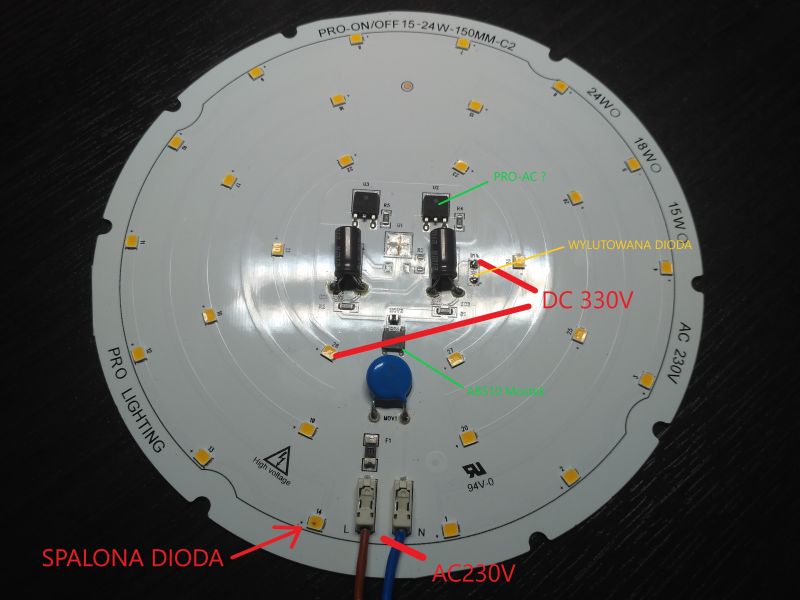 Dobór diody do lampy LED: napięcie DC 330v, 28 diod, spadek napięcia, moc diody