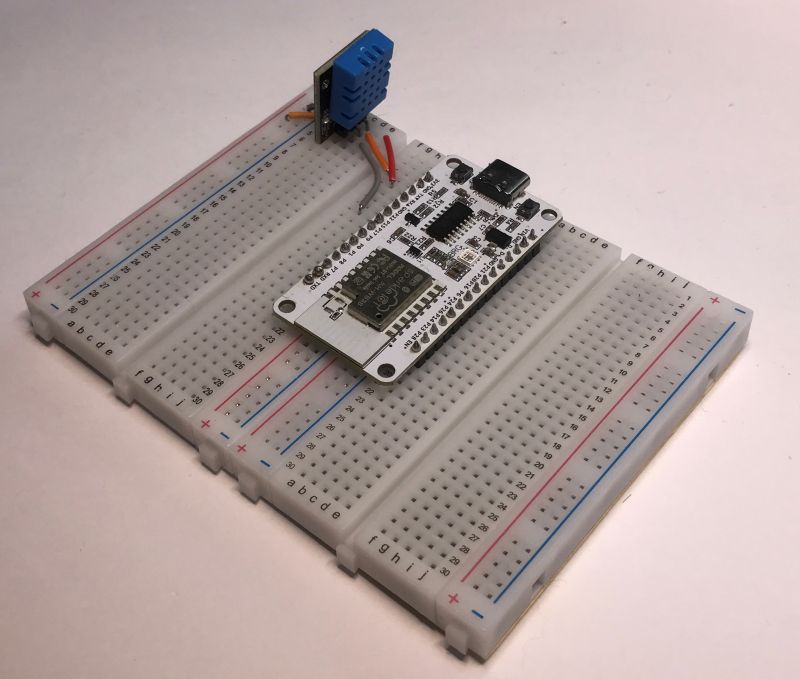 NiceMCU WB3S Board with DHT11 Sensor on Breadboard NiceMCU WB3S board on a breadboard with a DHT11 sensor.
