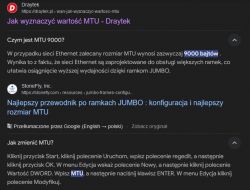 Zrzut ekranu wyszukiwania dotyczącego wartości MTU w sieci Ethernet.