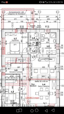 Plan parteru domu z zaznaczoną łazienką.