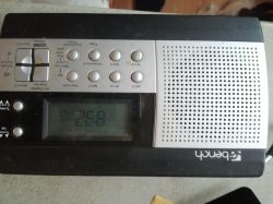 Bench portable radio from Lidl with LCD display and silver buttons.