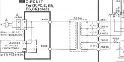 Schemat elektryczny transformatora z oznaczeniami napięcia wyjściowego.