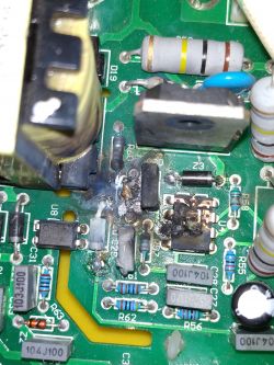 Kraft & Dele IGBT 250/KD837 - zdjęcie okolic R58, wypalony scalak