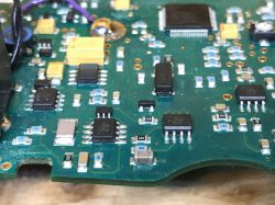 Close-up of a PCB from the Garrett Ace 250 metal detector.