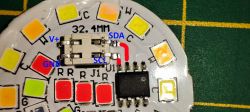Image of a PCB with LED components and pin labels.