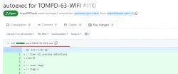 Screenshot from GitHub showing a merge request for the autoexec.bat file for the TOMPD-63-WIFI project.