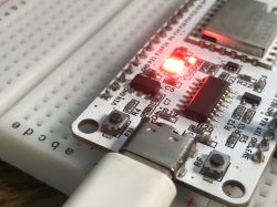 NiceMCU WB3S with LEDs on a Breadboard NiceMCU WB3S development board with lit LEDs