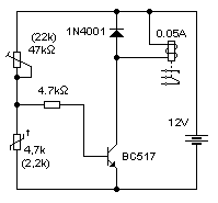 Włącznik przekaźnika sterowany termistorem - schemat