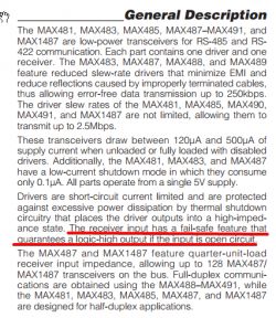 MAX488 - czy wymaga rezystorów failsafe dla Idle-bus ?