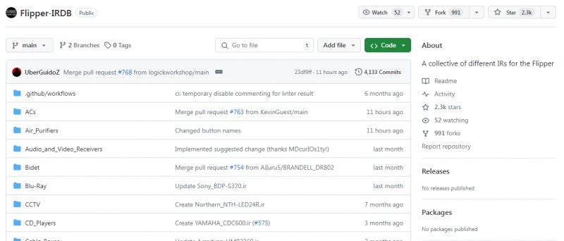 Flipper-IRDB Repository on GitHub Screenshot showing the Flipper-IRDB repository on GitHub.