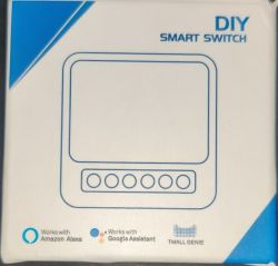 Box of Wi-Fi smart switch with logos for compatibility with Amazon Alexa, Google Assistant, and TMALL Genie.