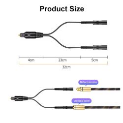 Rozdzielacz kabla optycznego TOSLINK 1 na 2 z podanymi wymiarami 32 cm