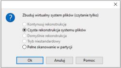 Zrzut ekranu okna dialogowego z opcjami odbudowy systemu plików.