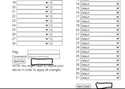 Screenshot of a web application form with dropdown lists for channels and a Save Types button.