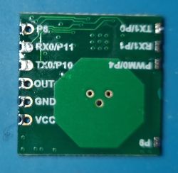 Top View of Presence Sensor Board Top view of a sensor board with visible pin labels.