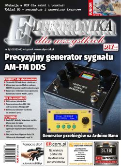 Okładka czasopisma Elektronika dla Wszystkich numer 1/2025 z artykułami o generatorach sygnałów.