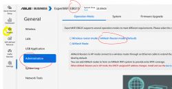 Zrzut ekranu interfejsu Asus ExpertWiFi EBG15 z ustawieniami trybu pracy AiMesh.